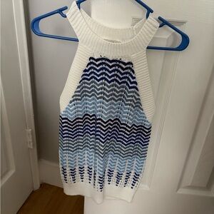 NWT LOFT Blue and White Chevron Knit Top